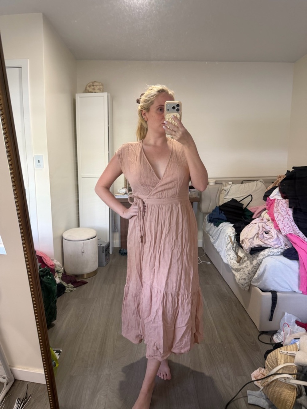 Women’s Blush Pink Wrap Midi Dress